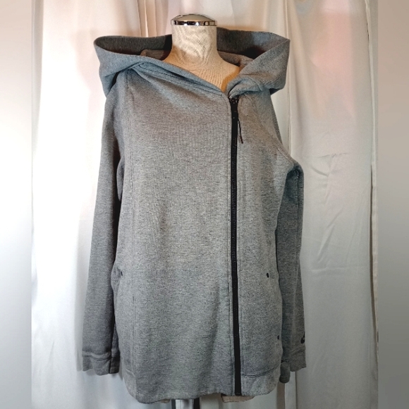 Nike Tops - Nike Women Side Zip Hoodie, Gray, Fleece Waist Drawstring, Logo, Pockets, L